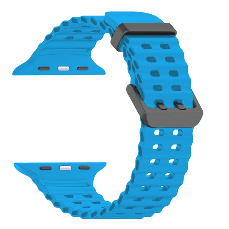For Apple Watch SE 44mm Ocean Dual-Row Hole Silicone Watch Band(Blue)