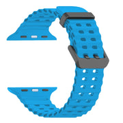 For Apple Watch SE 44mm Ocean Dual-Row Hole Silicone Watch Band(Blue)