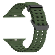 For Apple Watch SE 44mm Ocean Dual-Row Hole Silicone Watch Band(Forest Green)