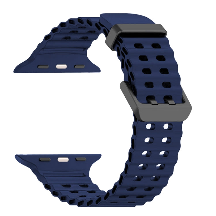 For Apple Watch SE 44mm Ocean Dual-Row Hole Silicone Watch Band(Midnight Blue)