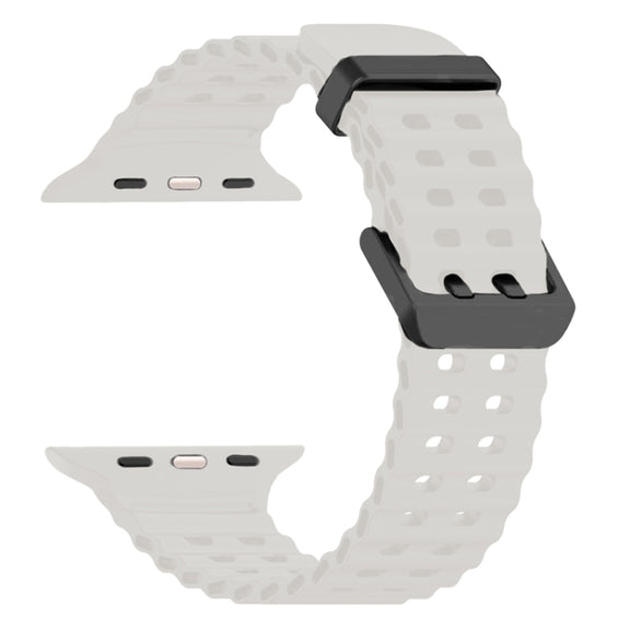 For Apple Watch SE 44mm Ocean Dual-Row Hole Silicone Watch Band(Starlight)