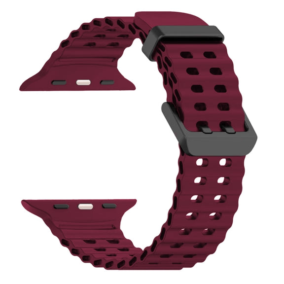 For Apple Watch Series 5 44mm Ocean Dual-Row Hole Silicone Watch Band(Wine Red)