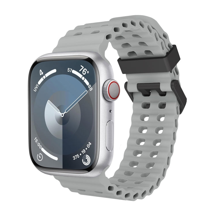For Apple Watch Series 5 44mm Ocean Dual-Row Hole Silicone Watch Band(Cloudy Gray)