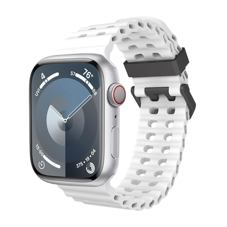 For Apple Watch Series 4 44mm Ocean Dual-Row Hole Silicone Watch Band(White)