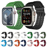 For Apple Watch SE 2023 44mm Ocean Dual-Row Hole Silicone Watch Band(Grey)