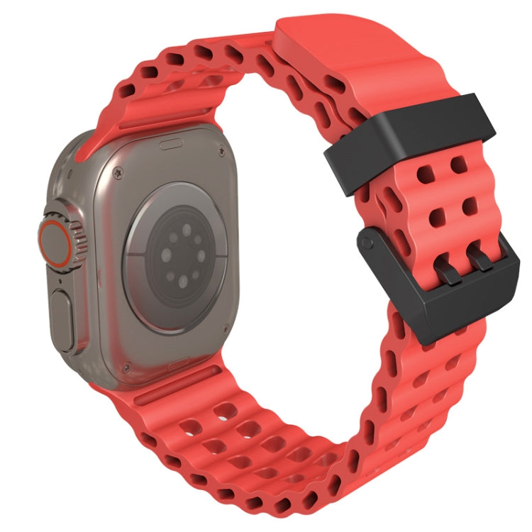 For Apple Watch Series 7 45mm Ocean Dual-Row Hole Silicone Watch Band(Blue)