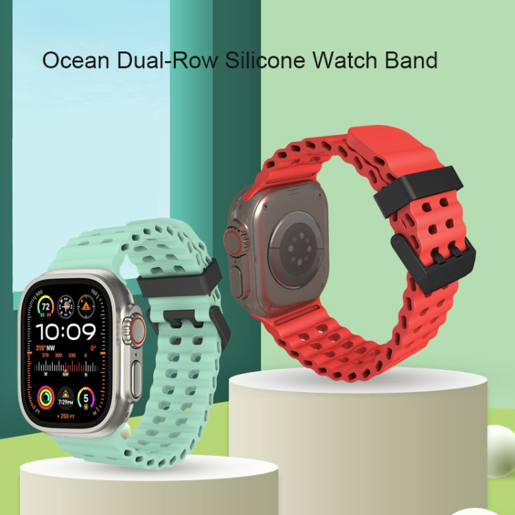 For Apple Watch SE 2022 44mm Ocean Dual-Row Hole Silicone Watch Band(Premium Blue)