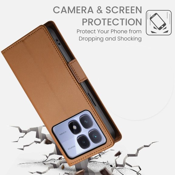 For Redmi K70 Ultra Side Buckle Magnetic Frosted Leather Phone Case(Brown)