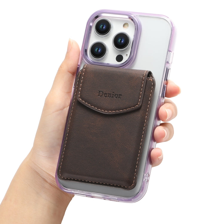 Denior V12 MagSafe Magnetic Phone PU Card Sleeve(Brown)