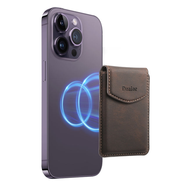 Denior V12 MagSafe Magnetic Phone PU Card Sleeve(Brown)