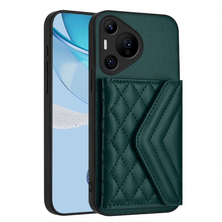 For Huawei Pura 70 Pro / 70 Pro+ Rhombic Texture Card Bag RFID Phone Case with Long Lanyard(Green)