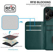 For Huawei Pura 70 Pro / 70 Pro+ Rhombic Texture Card Bag RFID Phone Case with Long Lanyard(Green)