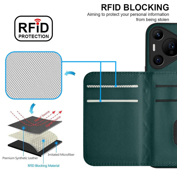 For Huawei Pura 70 Pro / 70 Pro+ Rhombic Texture Card Bag RFID Phone Case with Long Lanyard(Green)