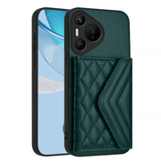 For Huawei Pura 70 Rhombic Texture Card Bag RFID Phone Case with Long Lanyard(Green)