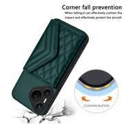 For Huawei Pura 70 Rhombic Texture Card Bag RFID Phone Case with Long Lanyard(Green)