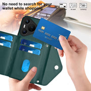 For Huawei Pura 70 Rhombic Texture Card Bag RFID Phone Case with Long Lanyard(Green)