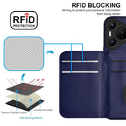For Huawei Pura 70 Rhombic Texture Card Bag RFID Phone Case with Long Lanyard(Blue)