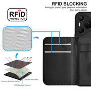 For Huawei Pura 70 Rhombic Texture Card Bag RFID Phone Case with Long Lanyard(Black)
