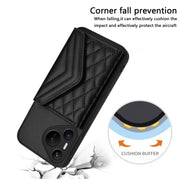 For Huawei Pura 70 Rhombic Texture Card Bag RFID Phone Case with Long Lanyard(Black)