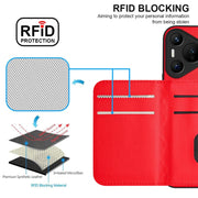 For Huawei Pura 70 Rhombic Texture Card Bag RFID Phone Case with Long Lanyard(Red)