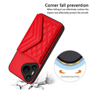 For Huawei Pura 70 Rhombic Texture Card Bag RFID Phone Case with Long Lanyard(Red)
