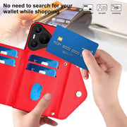 For Huawei Pura 70 Rhombic Texture Card Bag RFID Phone Case with Long Lanyard(Red)