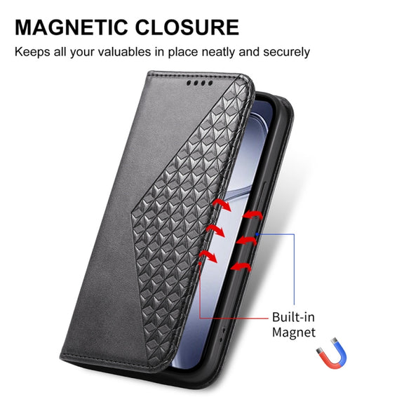 For Redmi K70 Ultra Cubic Grid Calf Texture Magnetic Leather Phone Case(Black)