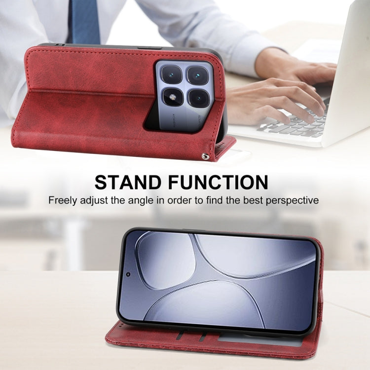 For Redmi K70 Ultra Cubic Grid Calf Texture Magnetic Leather Phone Case(Red)