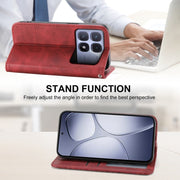 For Redmi K70 Ultra Cubic Grid Calf Texture Magnetic Leather Phone Case(Red)