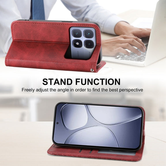 For Redmi K70 Ultra Cubic Grid Calf Texture Magnetic Leather Phone Case(Red)