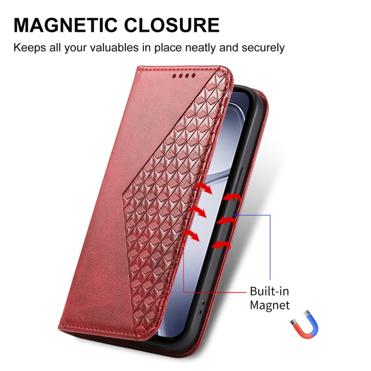 For Redmi K70 Ultra Cubic Grid Calf Texture Magnetic Leather Phone Case(Red)