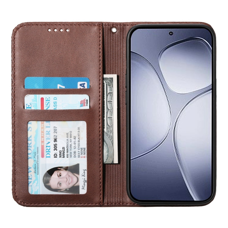For Redmi K70 Ultra Cubic Grid Calf Texture Magnetic Leather Phone Case(Brown)