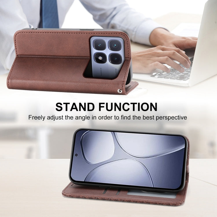 For Redmi K70 Ultra Cubic Grid Calf Texture Magnetic Leather Phone Case(Brown)