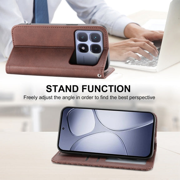 For Redmi K70 Ultra Cubic Grid Calf Texture Magnetic Leather Phone Case(Brown)