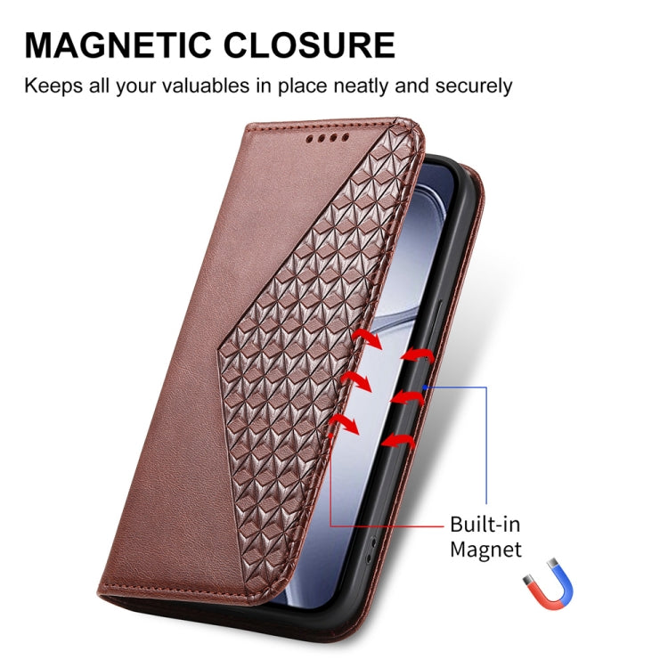 For Redmi K70 Ultra Cubic Grid Calf Texture Magnetic Leather Phone Case(Brown)
