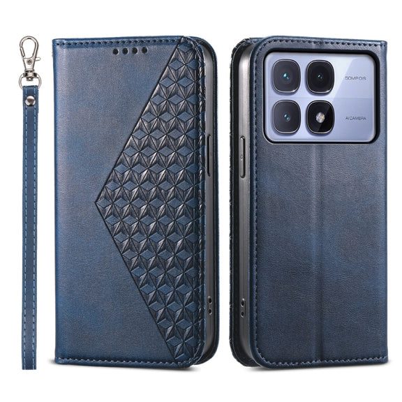 For Redmi K70 Ultra Cubic Grid Calf Texture Magnetic Leather Phone Case(Blue)