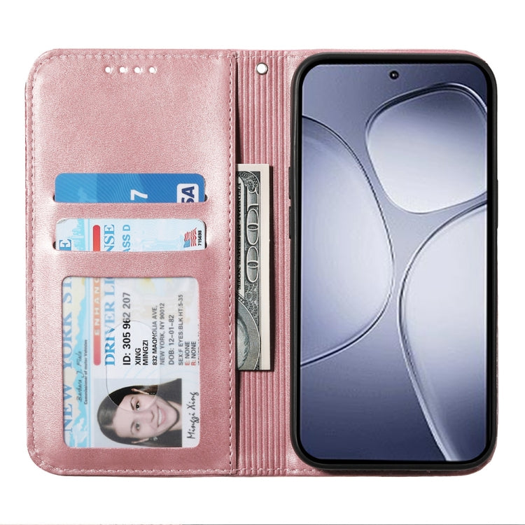 For Redmi K70 Ultra Cubic Grid Calf Texture Magnetic Leather Phone Case(Rose Gold)