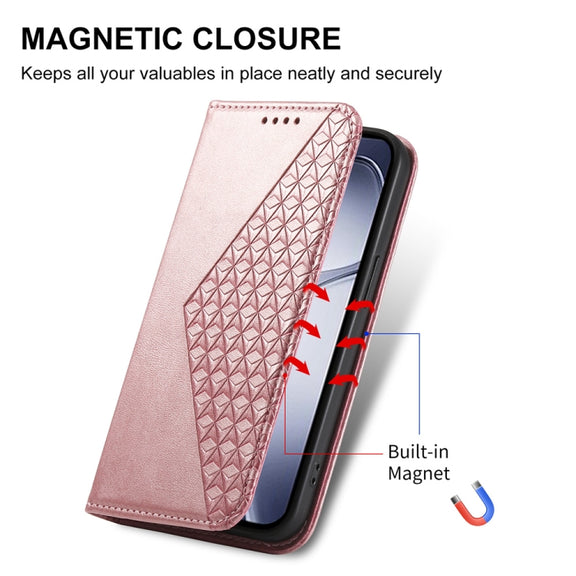 For Redmi K70 Ultra Cubic Grid Calf Texture Magnetic Leather Phone Case(Rose Gold)