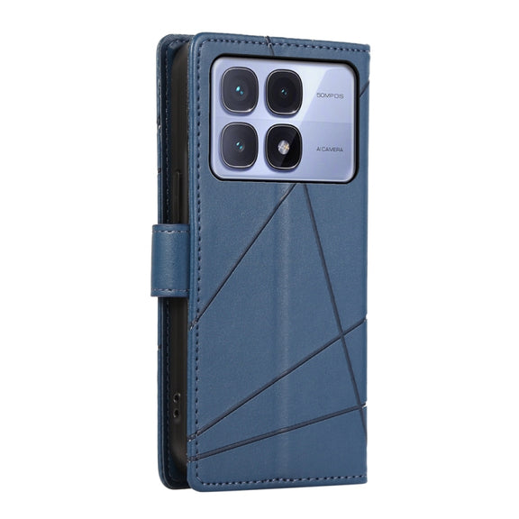 For Redmi K70 Ultra PU Genuine Leather Texture Embossed Line Phone Case(Blue)