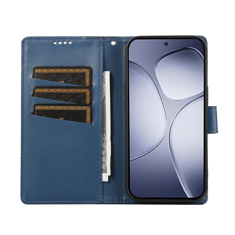 For Redmi K70 Ultra PU Genuine Leather Texture Embossed Line Phone Case(Blue)