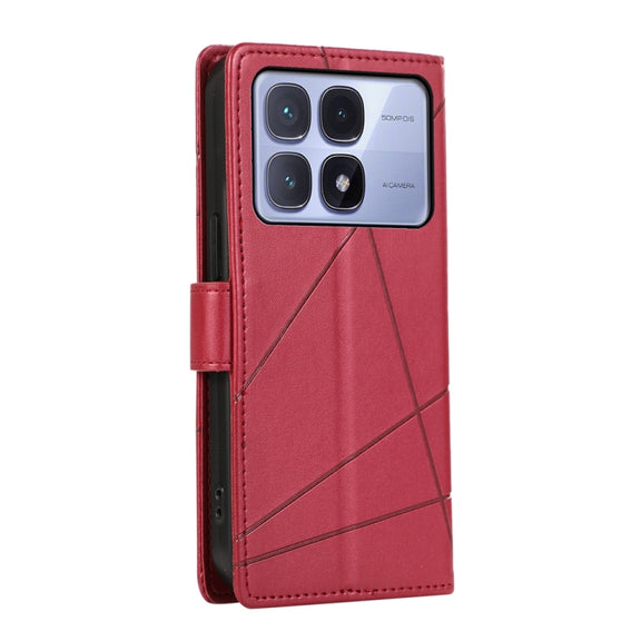 For Redmi K70 Ultra PU Genuine Leather Texture Embossed Line Phone Case(Red)