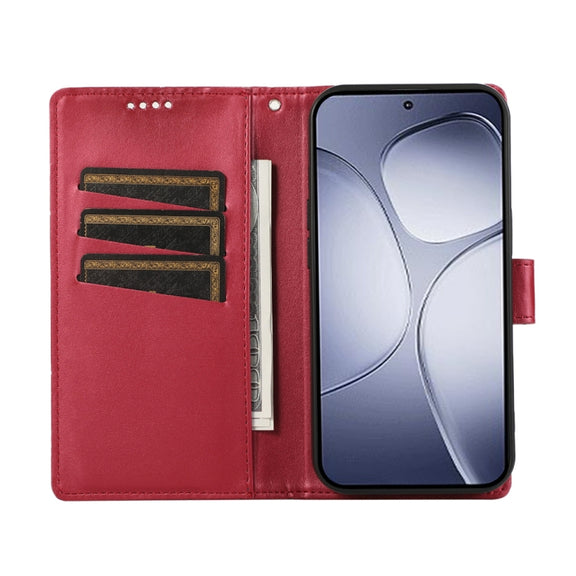 For Redmi K70 Ultra PU Genuine Leather Texture Embossed Line Phone Case(Red)