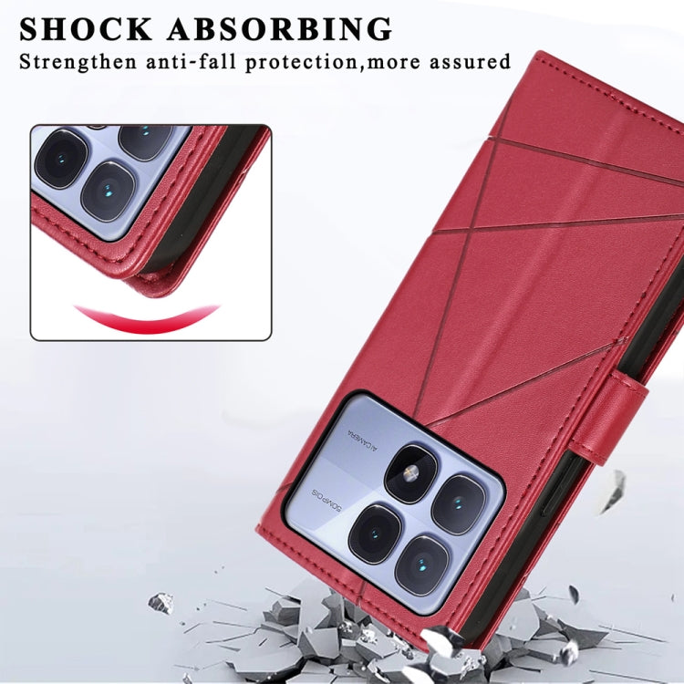 For Redmi K70 Ultra PU Genuine Leather Texture Embossed Line Phone Case(Red)