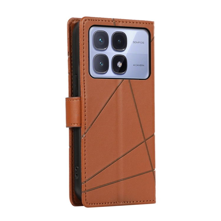 For Redmi K70 Ultra PU Genuine Leather Texture Embossed Line Phone Case(Brown)