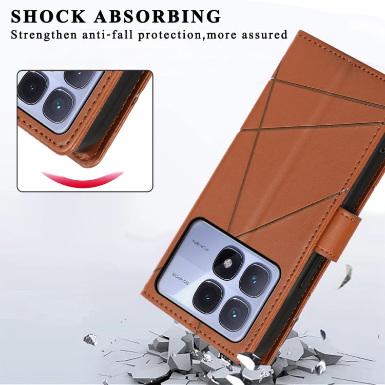 For Redmi K70 Ultra PU Genuine Leather Texture Embossed Line Phone Case(Brown)