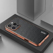 For iPhone 16 Pro Max AZNS Electroplated Edge Carbon Fiber Texture Phone Case(Black)