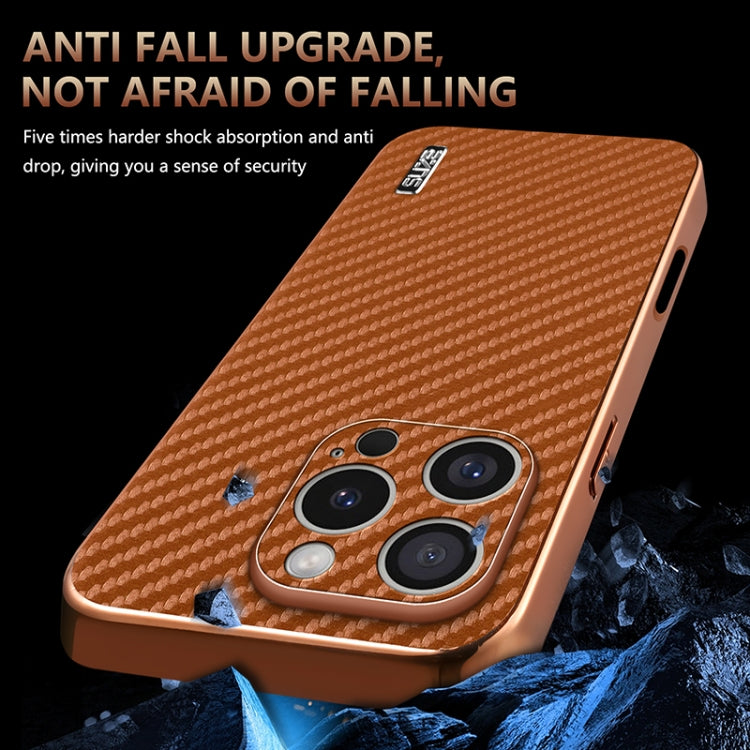 For iPhone 16 Pro Max AZNS Electroplated Edge Carbon Fiber Texture Phone Case(Black)