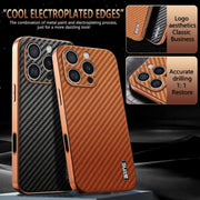 For iPhone 16 Pro AZNS Electroplated Edge Carbon Fiber Texture Phone Case(Blue)