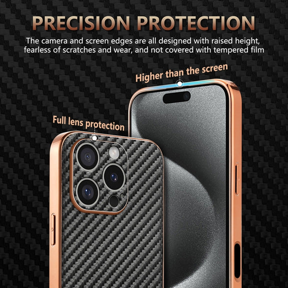 For iPhone 16 Pro AZNS Electroplated Edge Carbon Fiber Texture Phone Case(Blue)