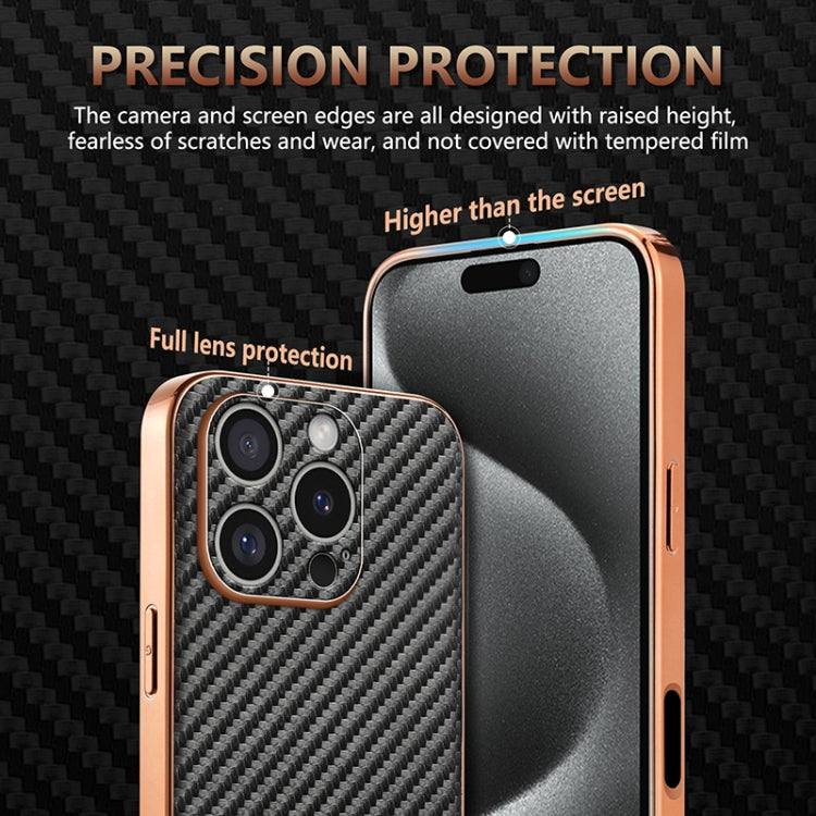 For iPhone 16 Pro AZNS Electroplated Edge Carbon Fiber Texture Phone Case(Blue)